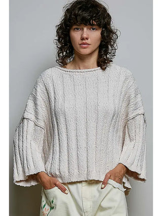 Pol Clothing - Oversized Soft Textured Ribbed Sweater - Cream