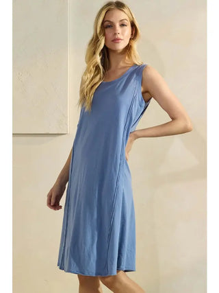 Yelete Cotton Dress with Pockets - Denim
