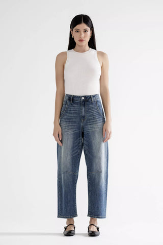 MICA DENIM HIGH RISE BARREL-LEG JEANS- WESTCOTT NAVY