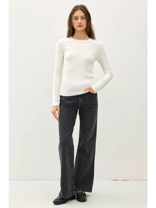 Be Cool - Round Neck Long Sleeve Knit Top - Ivory