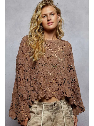 Pol - Textured Chenille Sweater Loose Fit Crochet Top