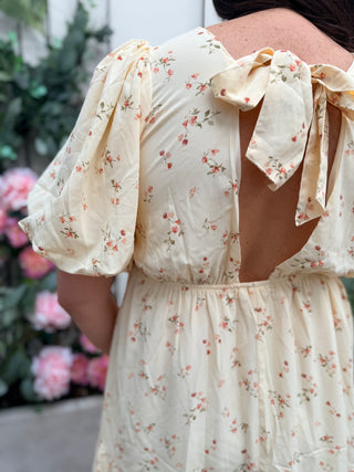 Polagram - Floral V-Neck Back Tie Mini Dress