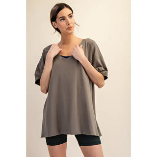Rae Mode - Smoky Olive Oversized Reversible V Neck Top