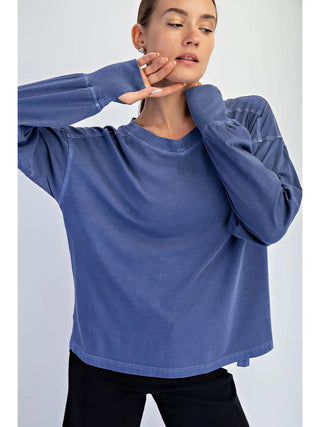 Rae Mode Oversized V-Neck Long Sleeve Tee Navy