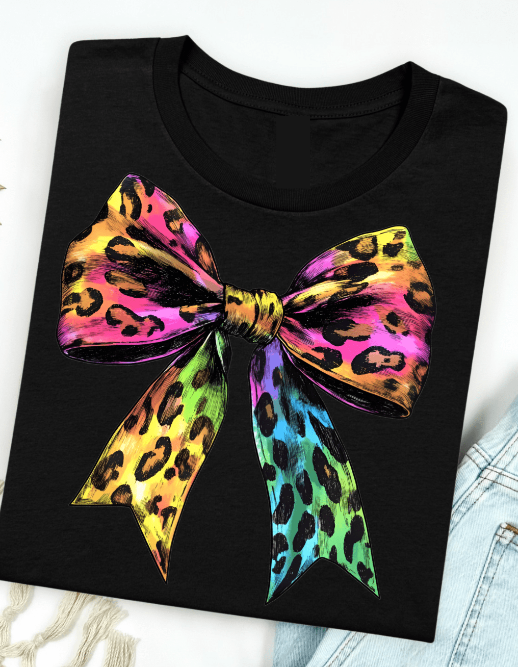 Festivitees - Neon Leopard Bow Graphic Tee