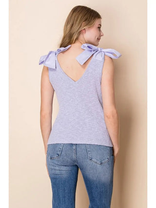 White Birch Sleeveless Ribbon Bow Tied Tank
