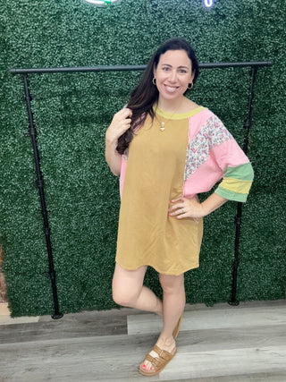 Easel Floral Colorblock Sweatshirt Dress - Pink Latte