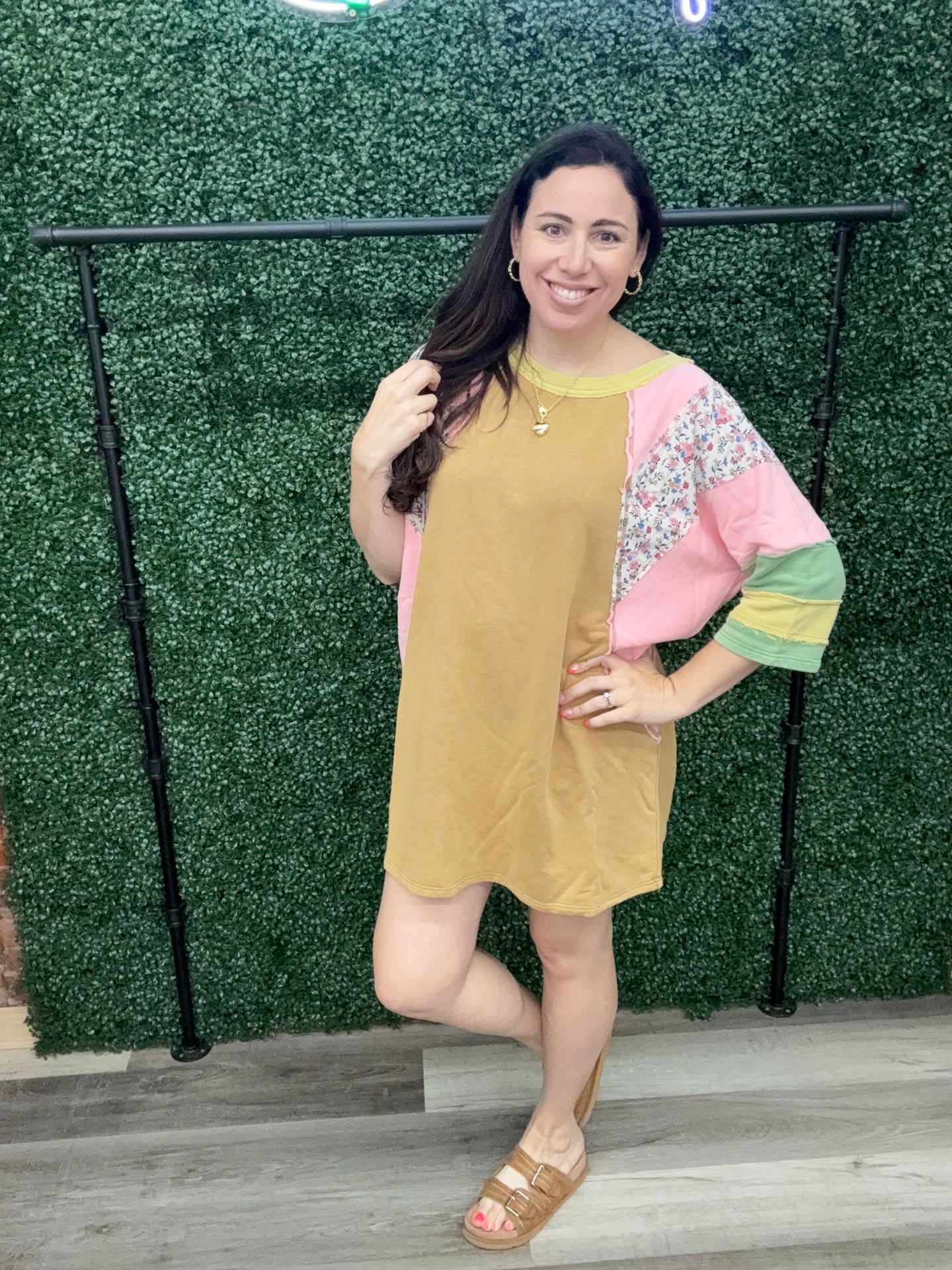 Easel Floral Colorblock Sweatshirt Dress