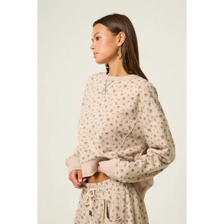 The Greii - Floral Asymmetrical Sweep Sweatshirt - Beige