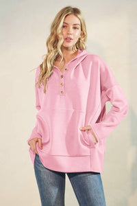 HEIMISH - SOLID MODAL SCUBA BOTTON UP HOODIE KANGAROO
