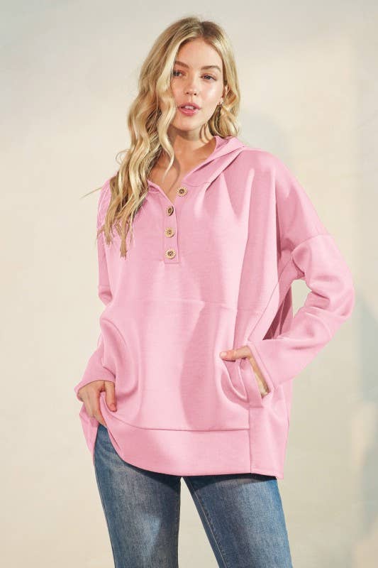 HEIMISH - SOLID MODAL SCUBA BOTTON UP HOODIE KANGAROO