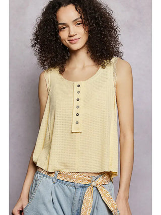 POL - Wavy Lace Sleeveless Top - Dandelion
