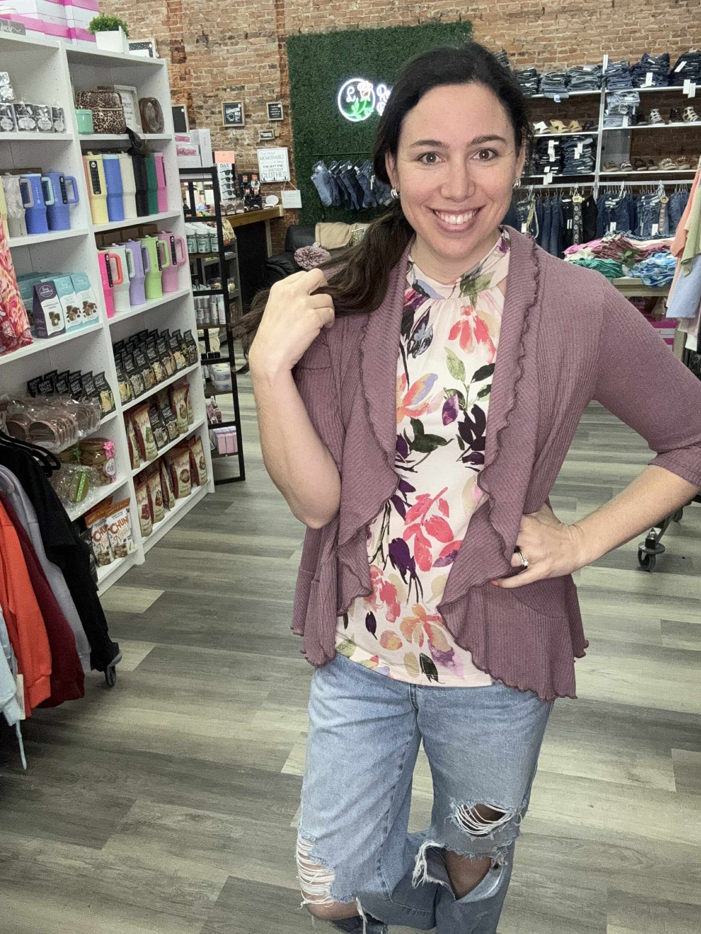 White Birch Ruffle Cardigan - Mauve - T6606