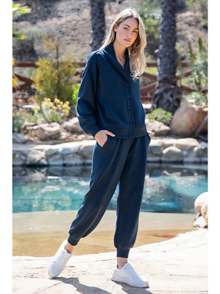 Rae Mode Button Front Lounge Cardigan Teal Navy
