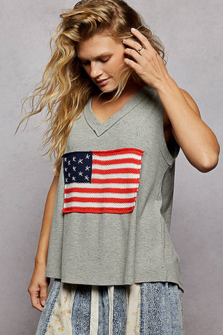 POL American Flag Patch Sleeveless V-Neck Tank