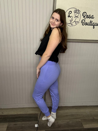 Rae Mode Butter Soft Joggers With Side Pockets – Solid High-Stretch Lounge Pant - Blue Hyacinth