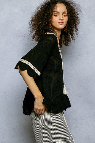 Textured Lace-Up Boho Blouse – Effortless with a Statement