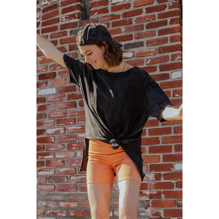 Rae Mode - Black Mineral Washed Short Sleeve Top with Side Slit