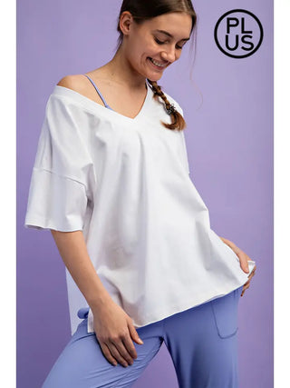 Rae Mode- Off-White V-Neck Reversible Short Sleeve Top