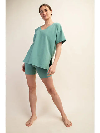 Rae Mode- Sage V-Neck Reversible Short Sleeve Top