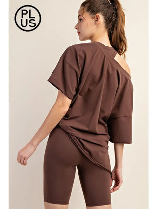 Rae Mode- Brown Deep V-Neck Reversible Short Sleeve Top