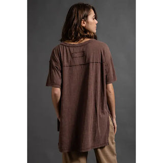 Rae Mode - Brown Mineral Washed Short Sleeve Top with Side Slit