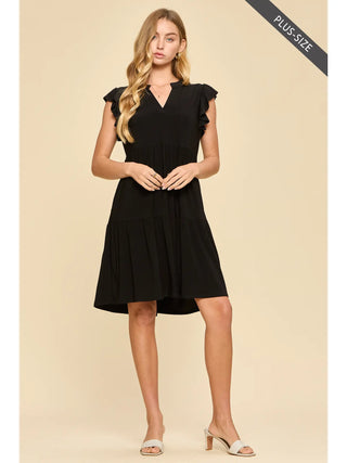 Dear Scarlett Flutter Sleeve Tiered Dress- Black