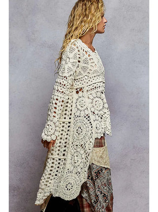 POL Crochet Lace Boho Duster Cardigan