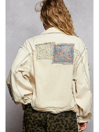 POL - Oversize Balloon Sleeve Patchwork Casual Denim Jacket