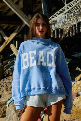 Bucketlist Lake Graphic Oversized Sweatshirt – Relaxed Coastal Pullover Beach/Lake Reversible