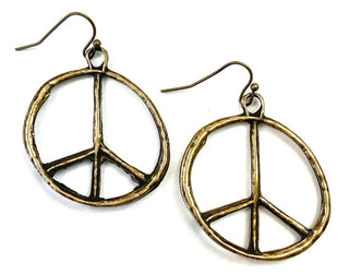 Lost & Found Trading - ER-Med Peace Sign Dangle Earrings in Brass Ox