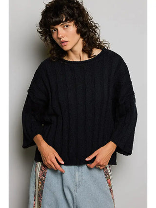 Pol Clothing - Oversized Soft Textured Ribbed Sweater - Black