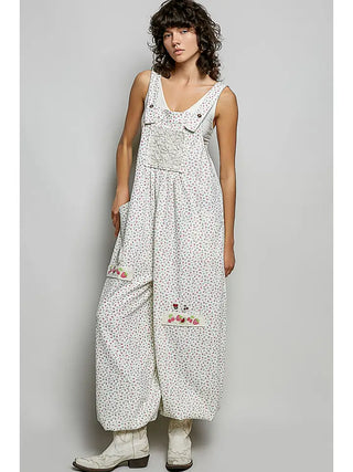 Pol - Vintage Floral Knit Contrast Pocket Jogger Overalls