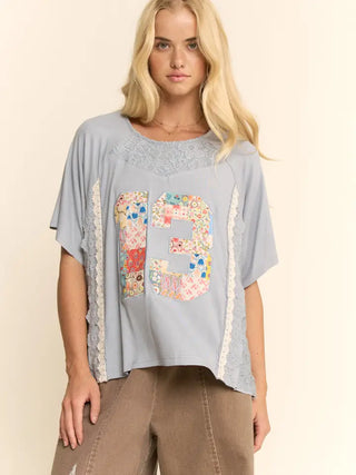 Davi & Dani - Varisty Inspired Knit Top Trim Lace Fabric