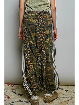 Pol Clothing - Printed Woven Contrast Band Trim Jogger Pants