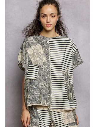 POL Mixed Print Patchwork Boxy Top