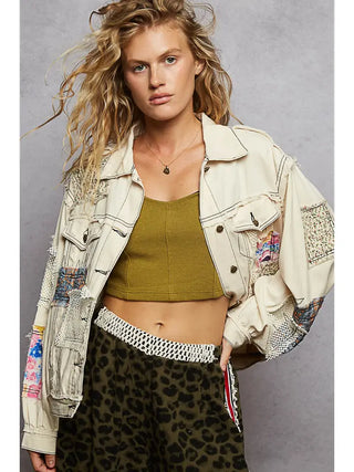 POL - Oversize Balloon Sleeve Patchwork Casual Denim Jacket