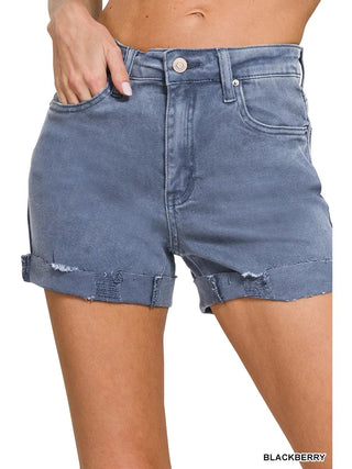 Zenana Acid Wash Cuffed Denim Shorts