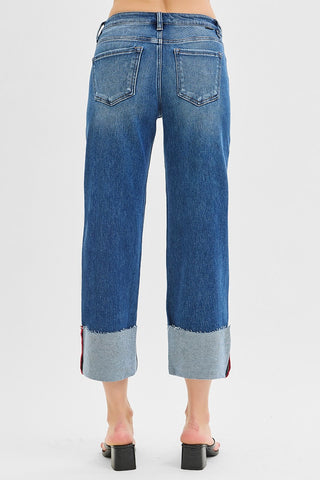 Risen - Tummy Control Wide Cuffed Jeans - Dark