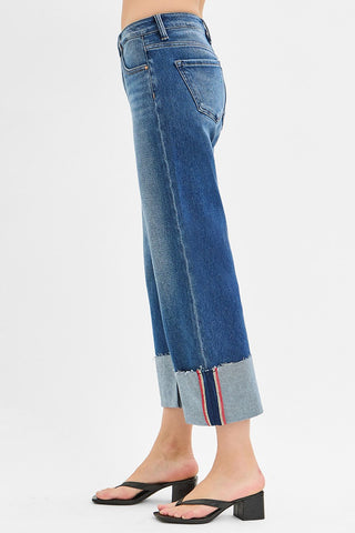 Risen - Tummy Control Wide Cuffed Jeans - Dark