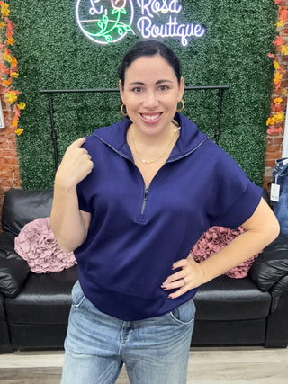 White Birch Modal 1/4 zip Navy Pullover