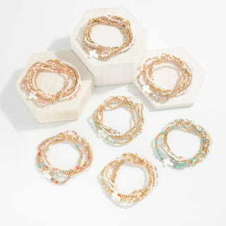 Set Of Six Beaded Stretch Bracelets
