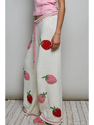 Pol Clothing - Strawberry 3D Solid Berber Sweater Wide Leg Pants