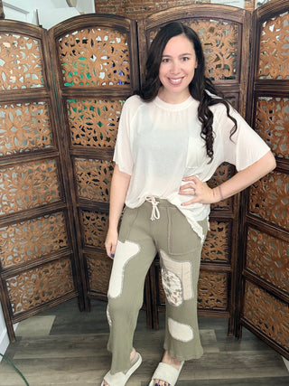 POL Relaxed Fit Thermal Patch Pants Sage