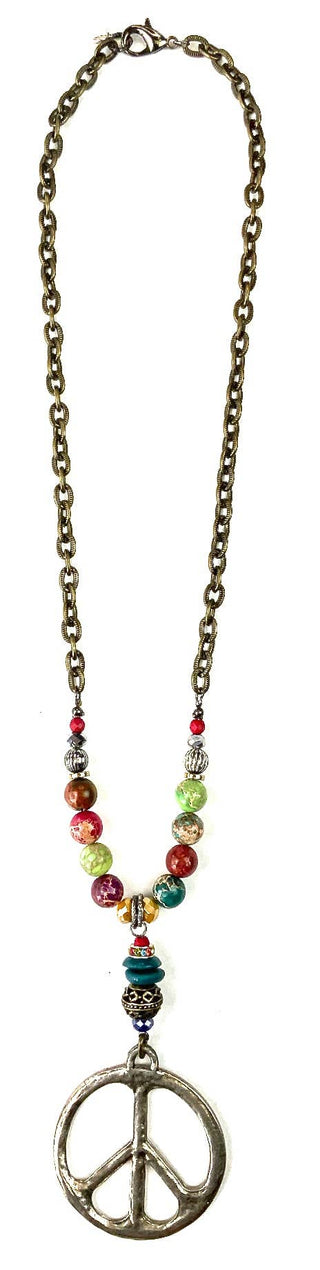 Lost & Found Trading - LS097 NK-Beaded w/Chain & LG.Peace Sign Pendant