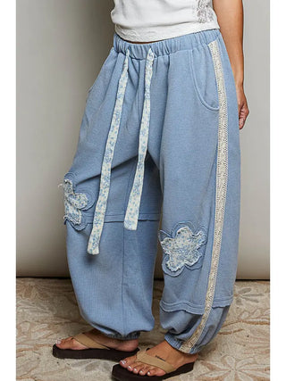 Pol Clothing - Floral Print Patch Waist High Rise Jogger Pants