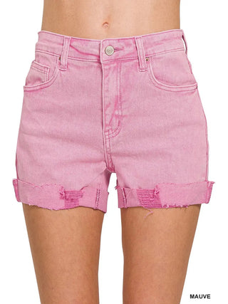 Zenana Acid Wash Cuffed Denim Shorts