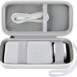 White wireless charging kit with a USB cable and durable zippered case.