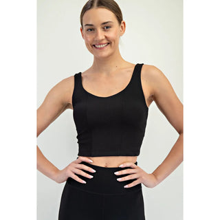Rae Mode Ribbed V Neck Sports Top with Built-In Bra | Boutique Athleisure - Black