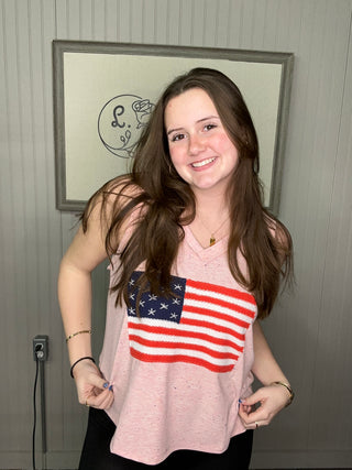 POL American Flag Patch Sleeveless V-Neck Tank Soft Pink